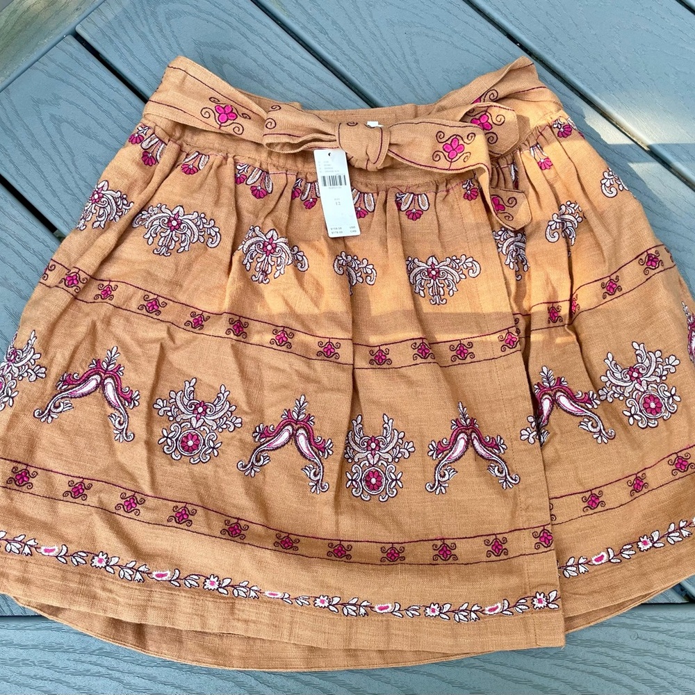 Anthropologie - Meghan Wrap Embroidered Belted Orange Mini Skirt BNWT - M 10/12